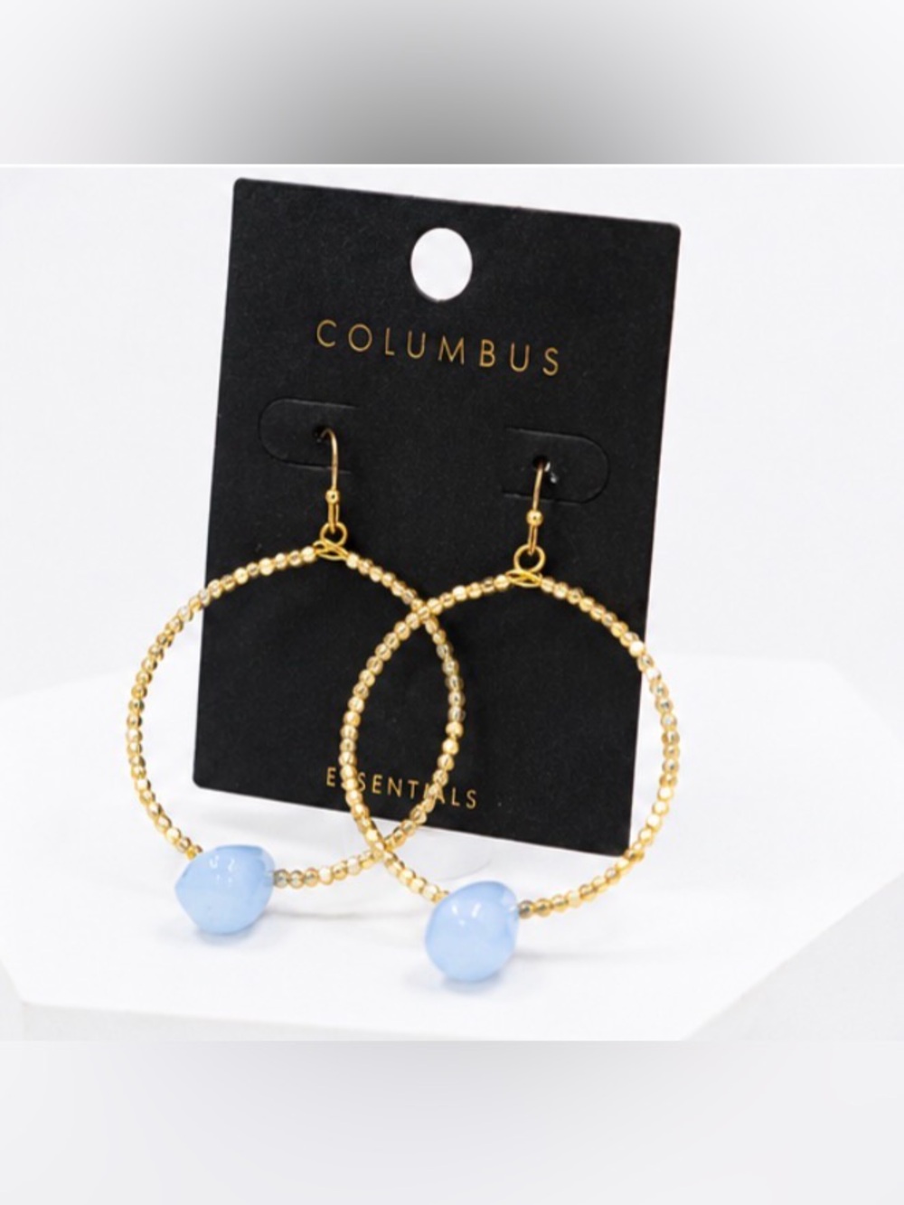 COLUMBUSGold Textured Hoop Earrings with Blue Teardrop Charm | Boho Coastal